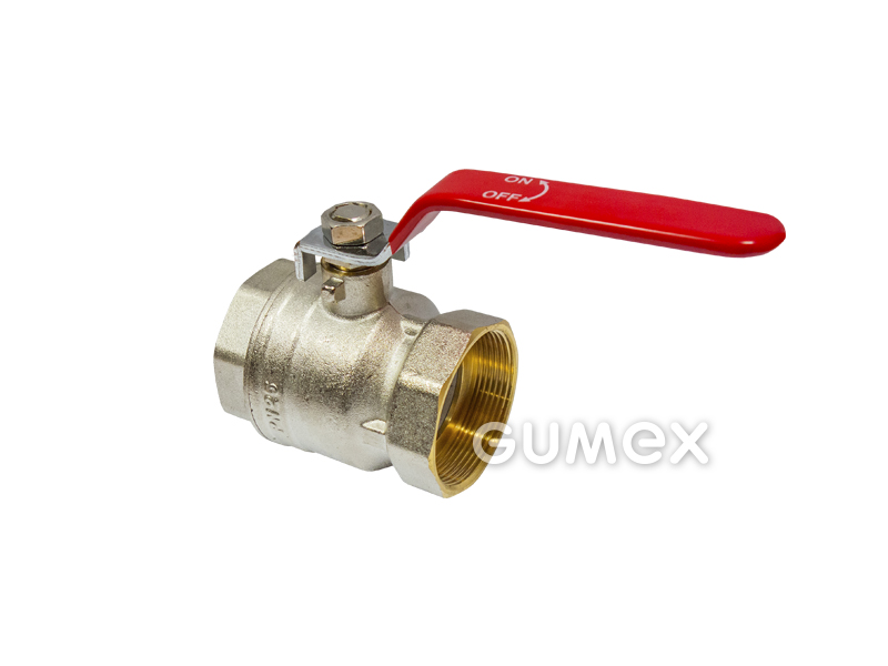 Kulový kohout s páčkou pro vodu, DN25, vnitřní závity G 1", 25bar, těsnění PTFE, páčka ocel s plastovým návlekem, -10°C/+110°C, mosaz